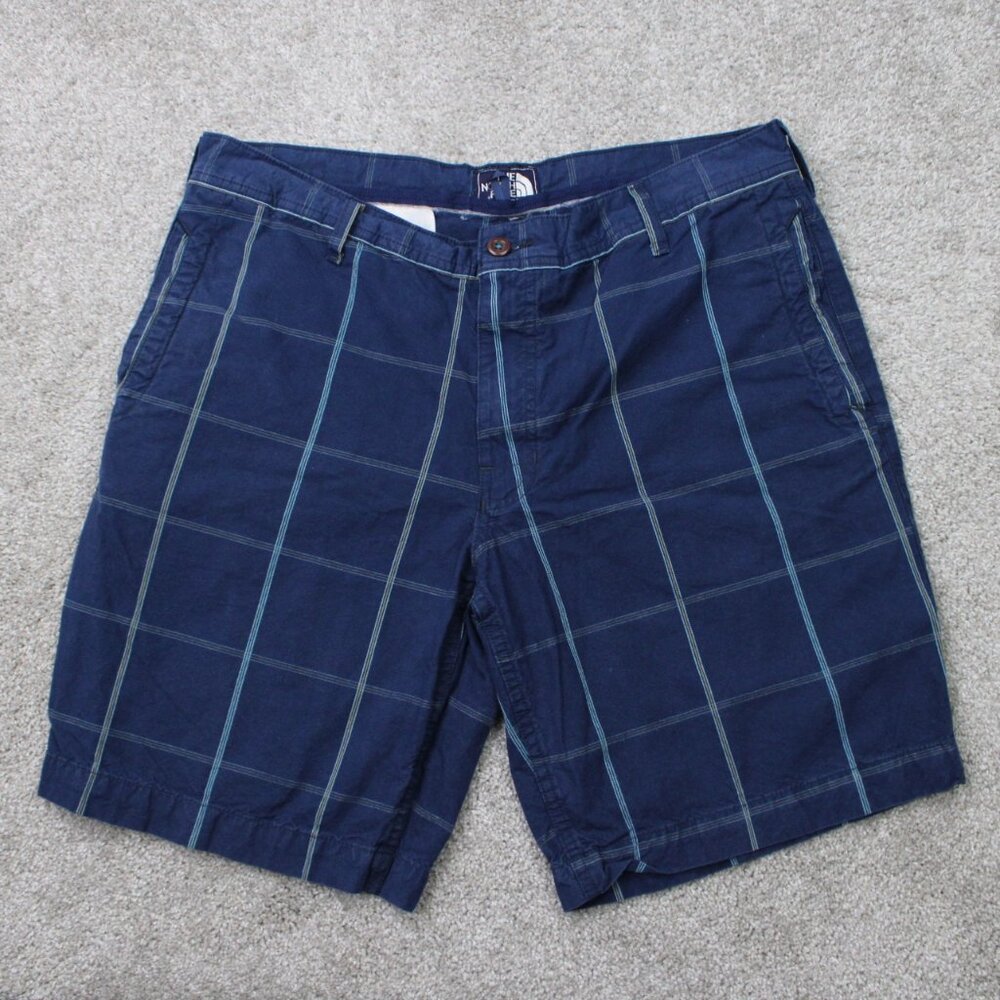 The North Face Chino Shorts Mens‎ 36 Blue 100% Cotton Flat Front w/ 10" inseam